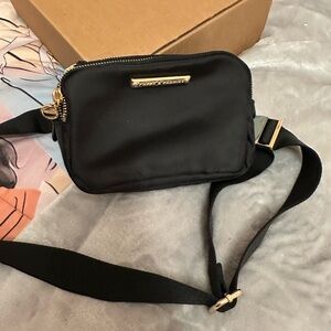 Poppy & Peonies Black Crossbody Bag with Gold Hardware